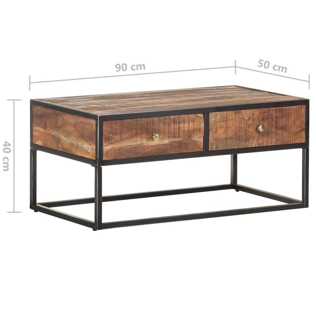Mesa de centro de madera de acacia rugosa 90x50x40 cm