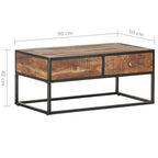 Mesa de centro de madera de acacia rugosa 90x50x40 cm