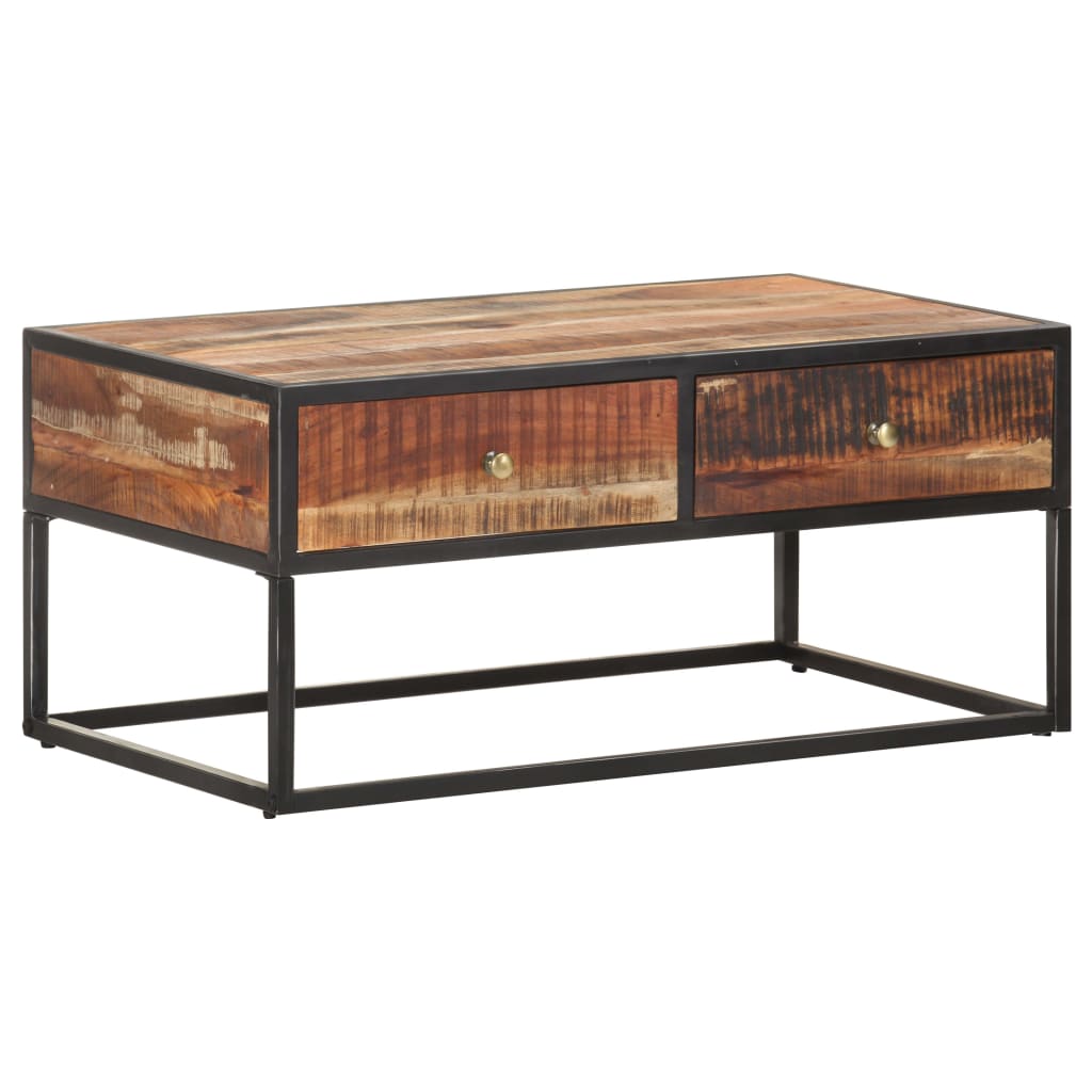 Mesa de centro de madera de acacia rugosa 90x50x40 cm