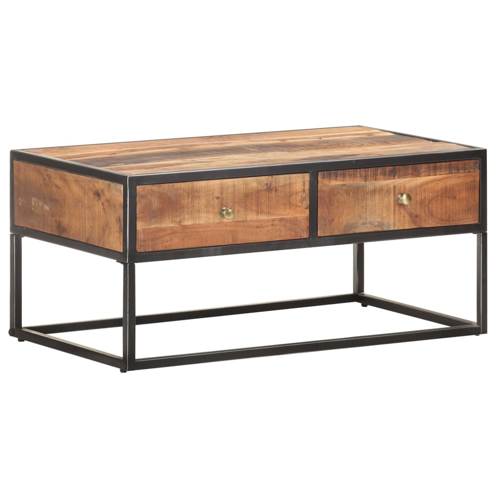 Mesa de centro de madera de acacia rugosa 90x50x40 cm
