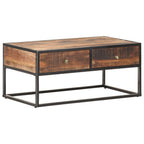 Mesa de centro de madera de acacia rugosa 90x50x40 cm
