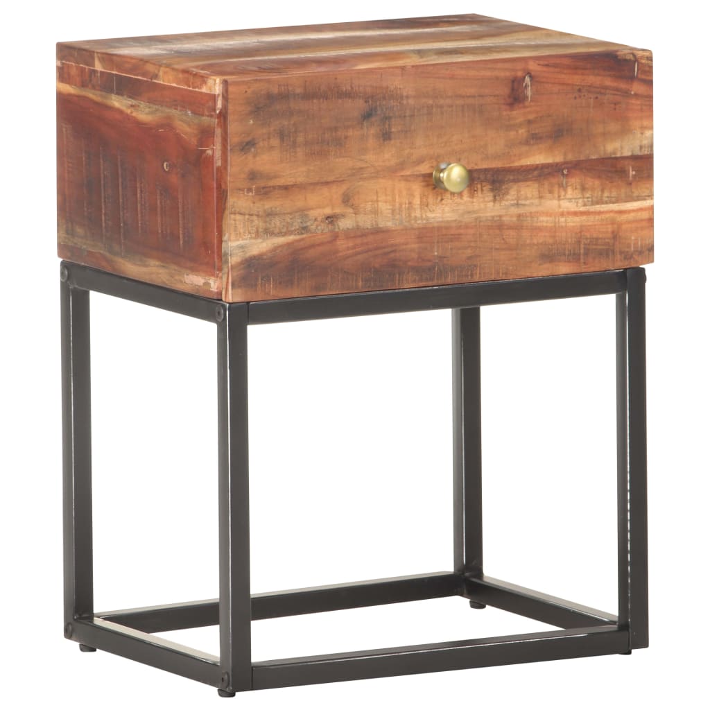 Mesita de noche de madera de acacia rugosa 40x30x50 cm