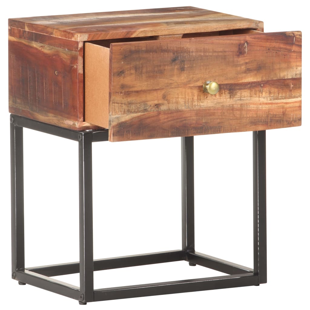 Mesita de noche de madera de acacia rugosa 40x30x50 cm