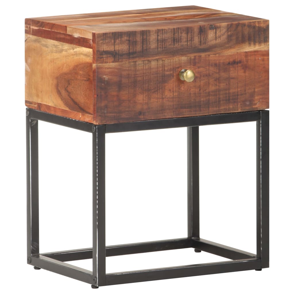 Mesita de noche de madera de acacia rugosa 40x30x50 cm