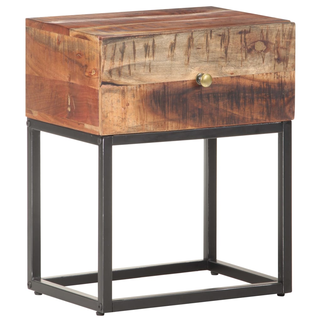 Mesita de noche de madera de acacia rugosa 40x30x50 cm
