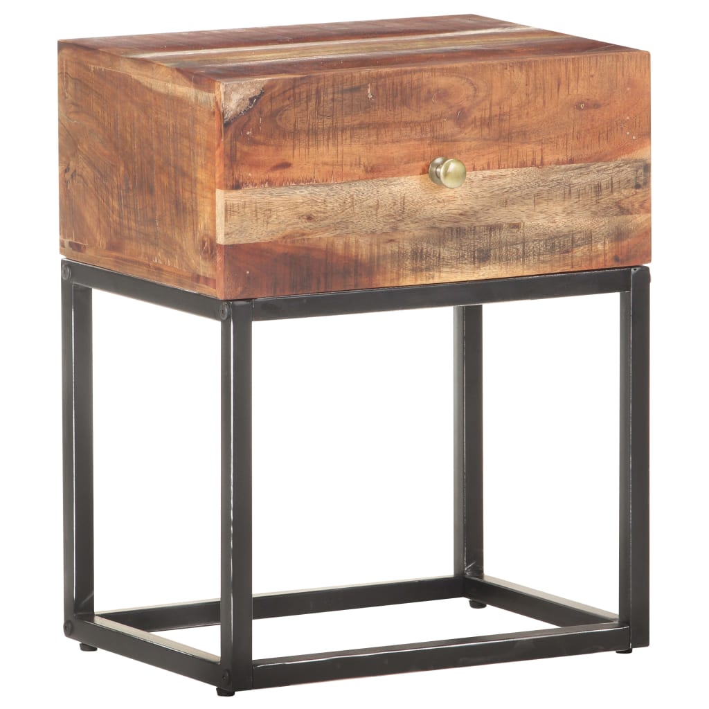 Mesita de noche de madera de acacia rugosa 40x30x50 cm