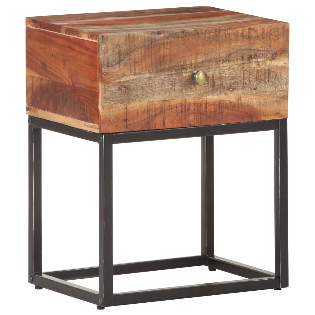 Mesita de noche de madera de acacia rugosa 40x30x50 cm