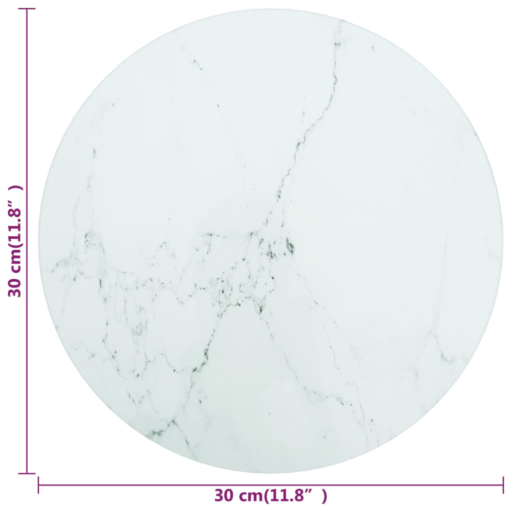 Tablero de mesa diseño mármol vidrio templado blanco Ø30x0,8 cm