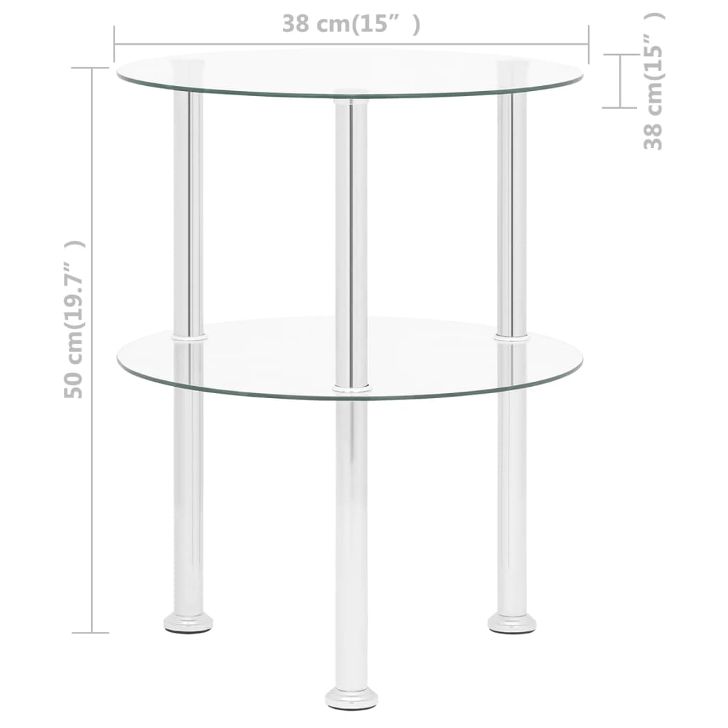 Mesa auxiliar 2 niveles vidrio templado transparente 38 cm
