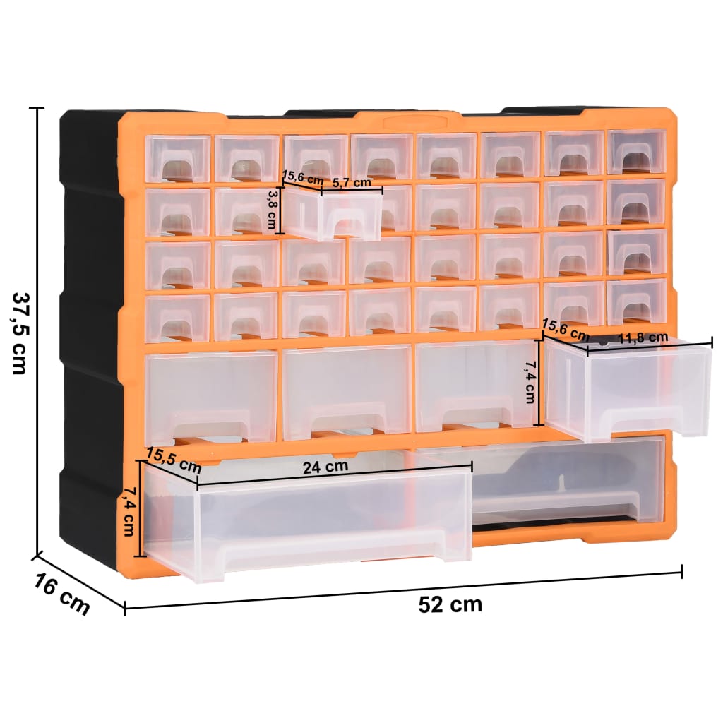 Organizador multicajones con 38 cajones 52x16x37,5 cm