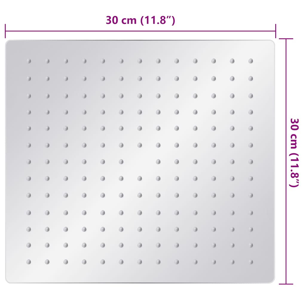 Cabezal de ducha cuadrado efecto lluvia acero inox 304 30x30 cm