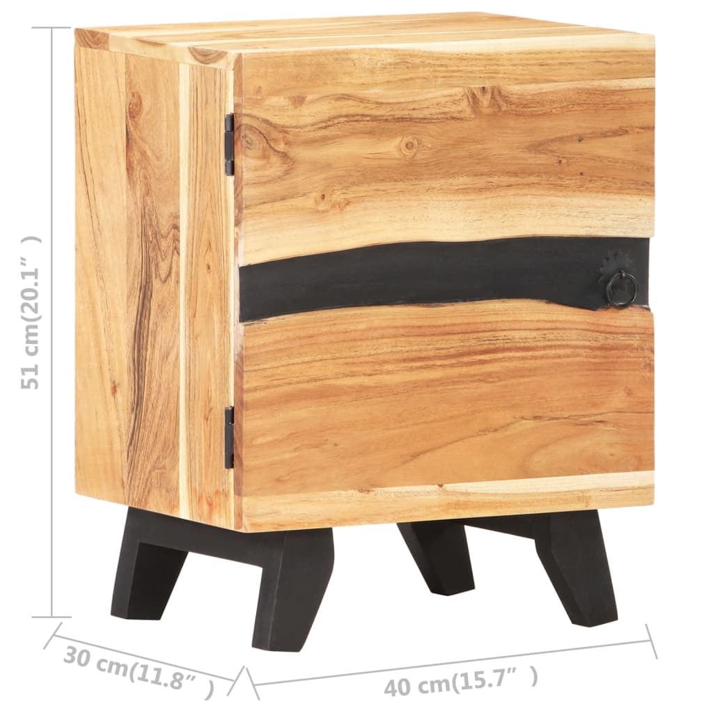 Mesita de noche de madera maciza de acacia 40x30x51 cm