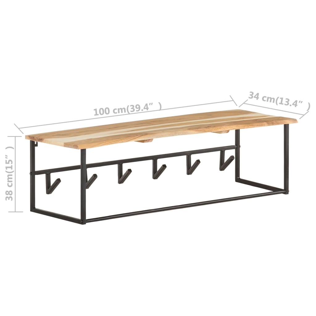 Perchero con borde natural madera maciza de acacia 100x34x38 cm