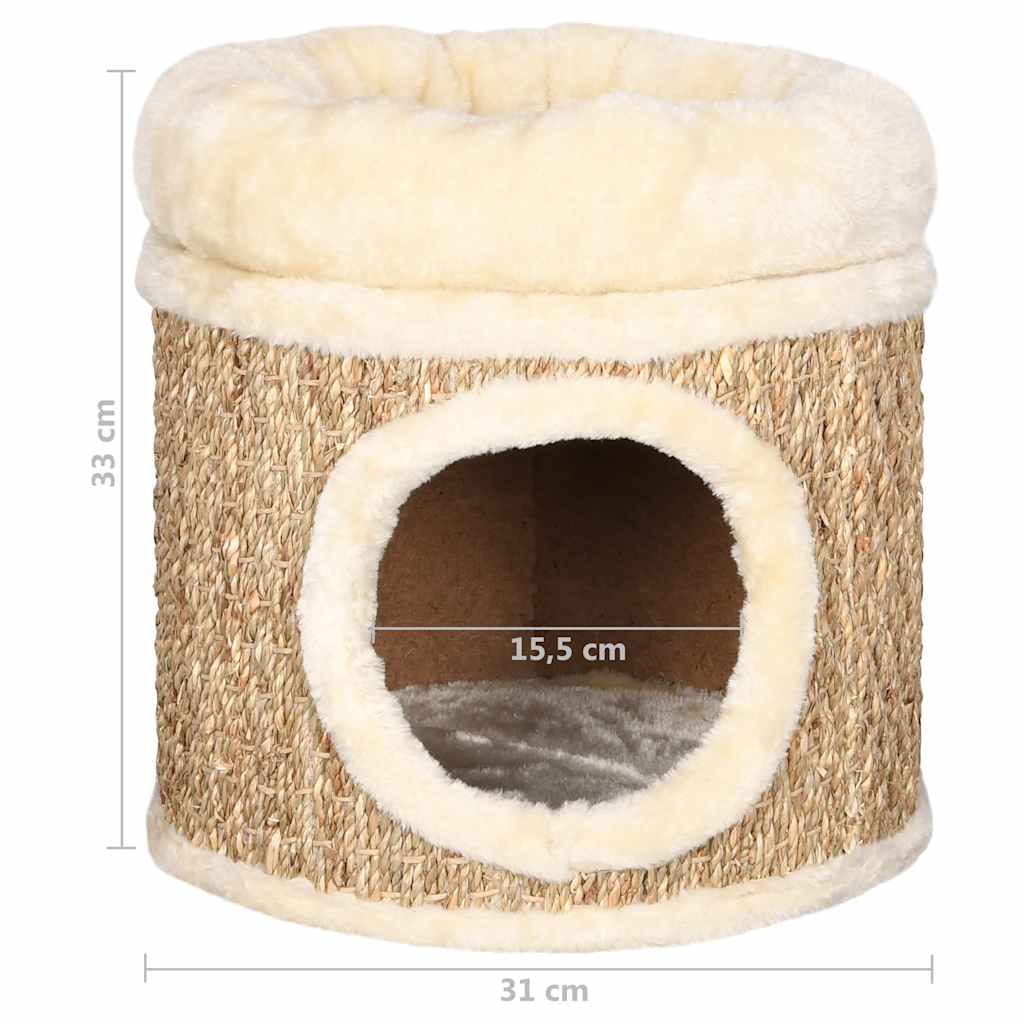 Casita para gatos de lujo con cojín hierba marina 33 cm