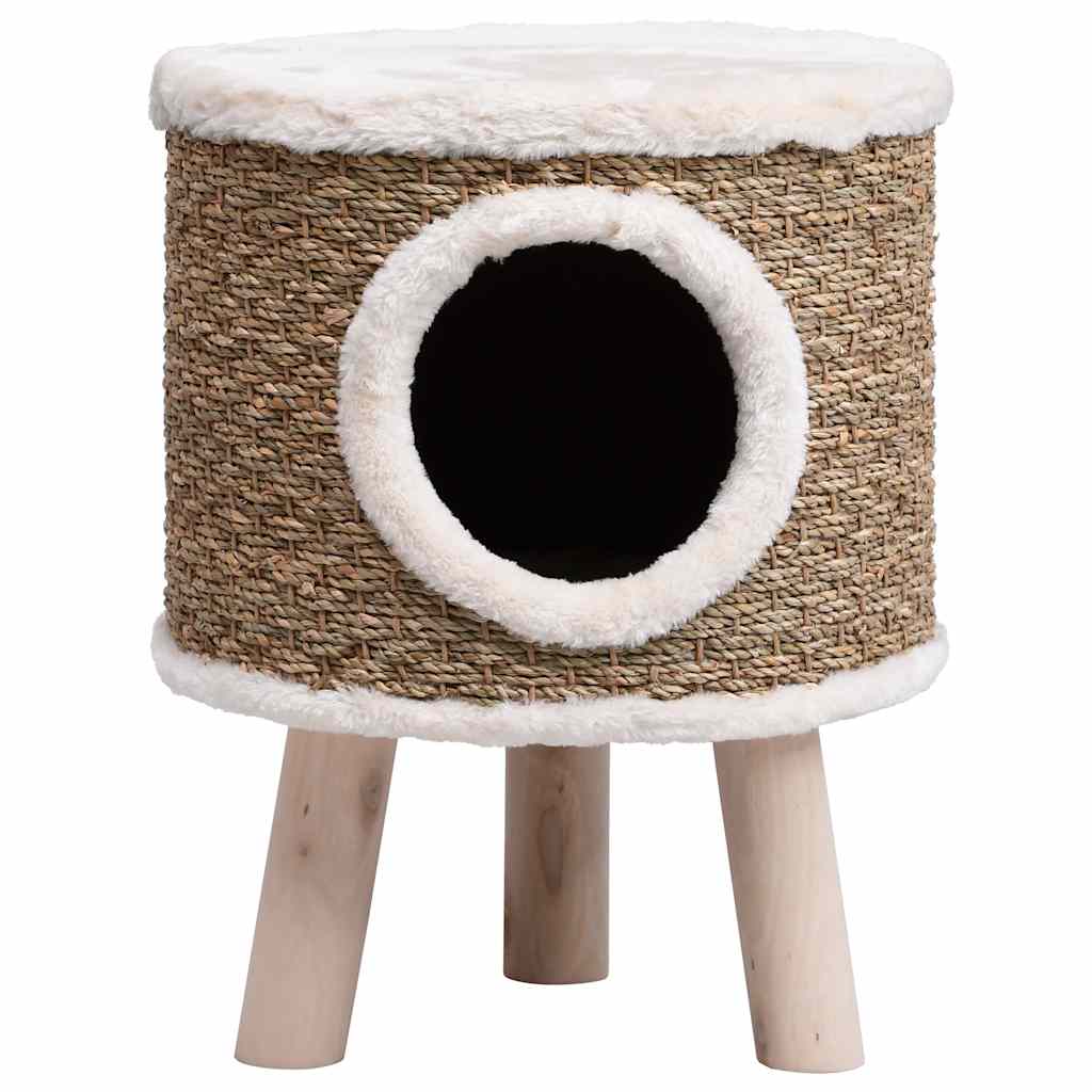 Casa para gatos con patas de madera 41 cm hierba marina