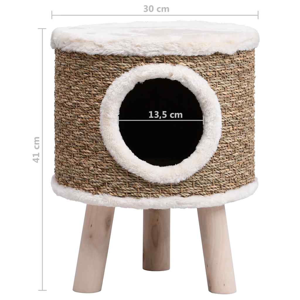 Casa para gatos con patas de madera 41 cm hierba marina