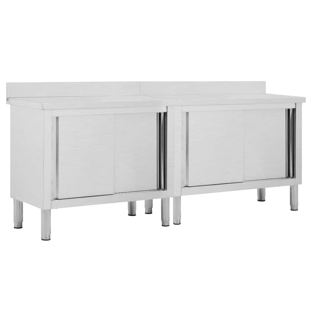Stainless steel sliding door work tables 2 units 240x50x(95-97)cm