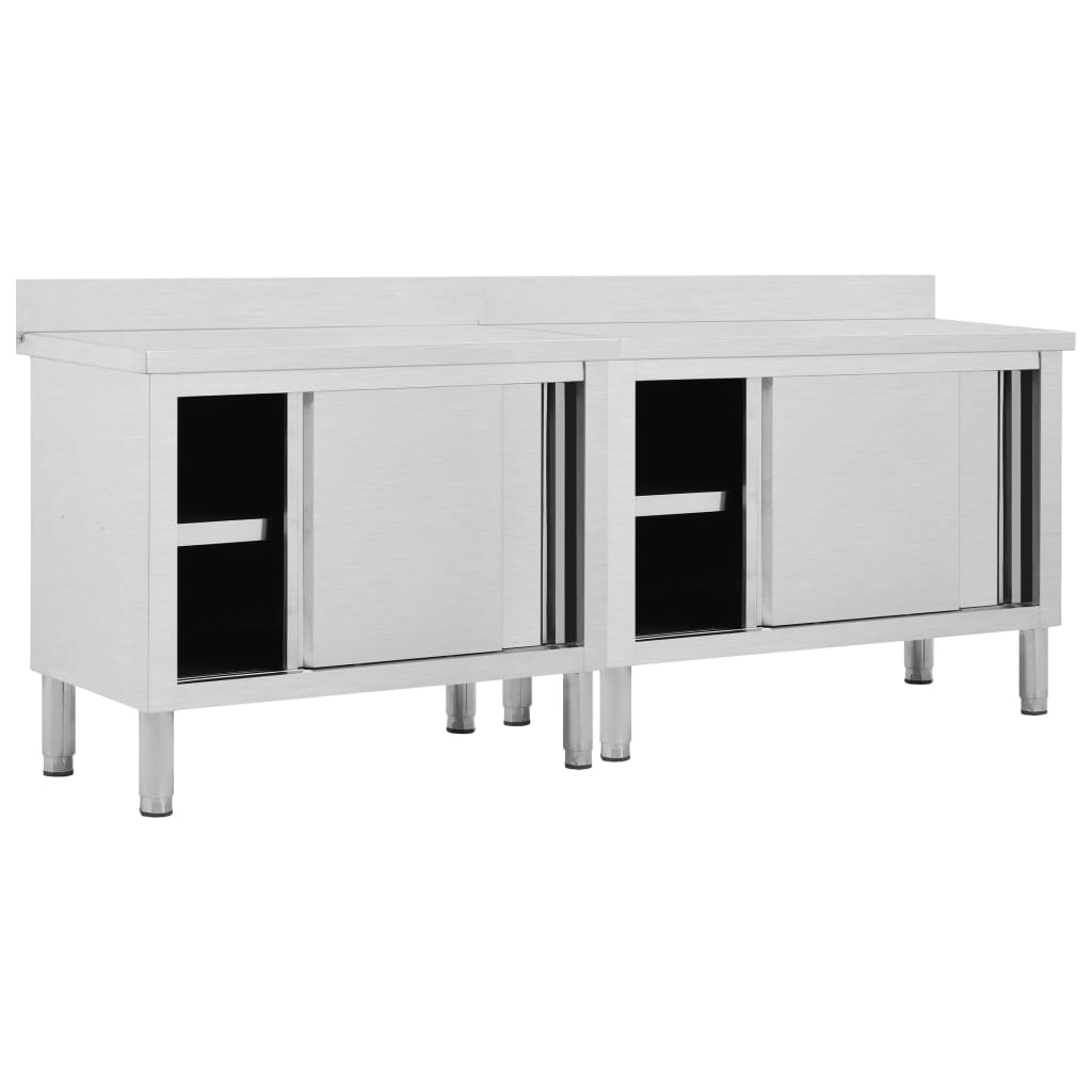 Mesas de trabajo puertas correderas 2 ud acero 240x50x(95-97)cm