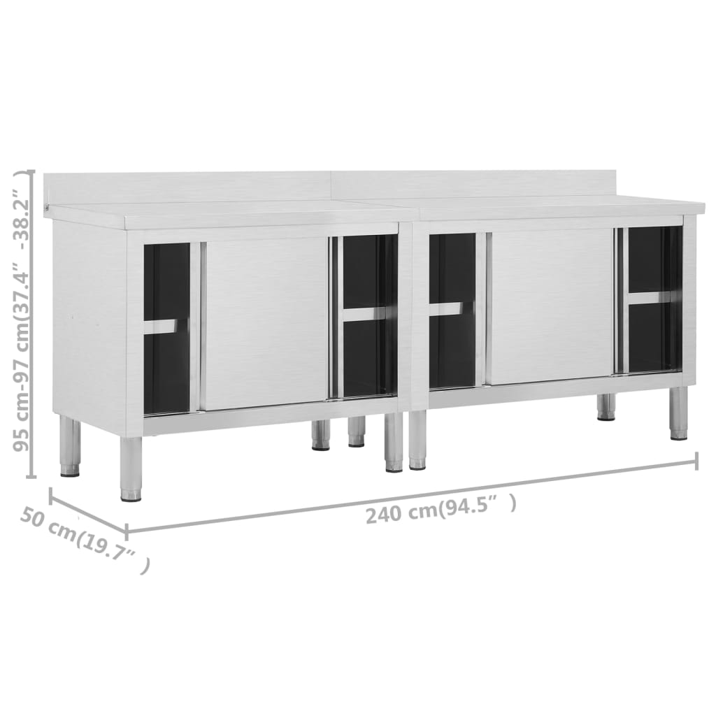 Mesas de trabajo puertas correderas 2 ud acero 240x50x(95-97)cm