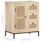 Aparador de madera maciza mango y caña natural 60x35x70 cm
