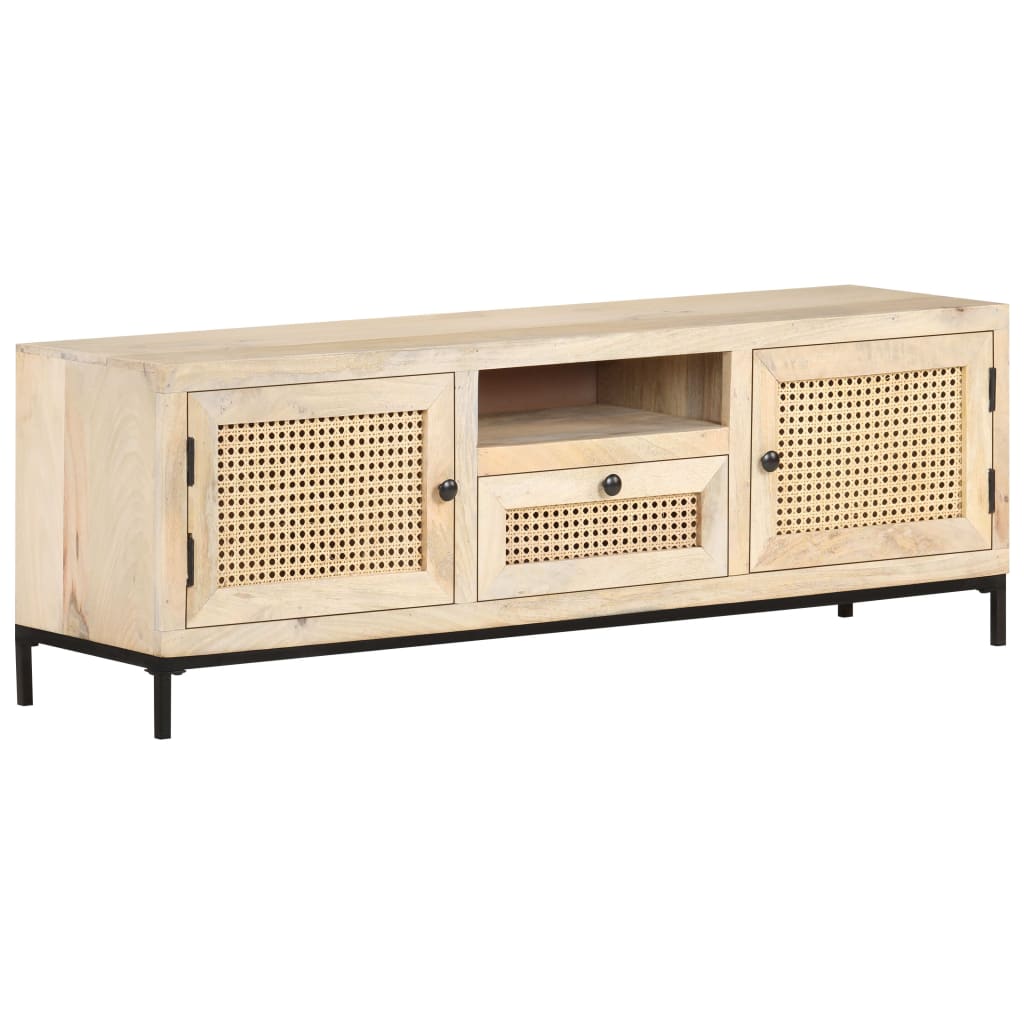 Mueble para TV madera maciza mango y caña natural 120x30x40 cm