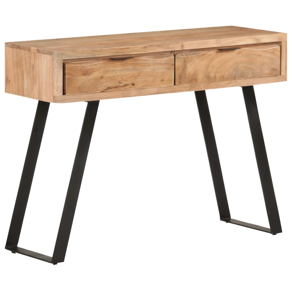 Mesa consola de madera de acacia bordes naturales 100x35x76 cm