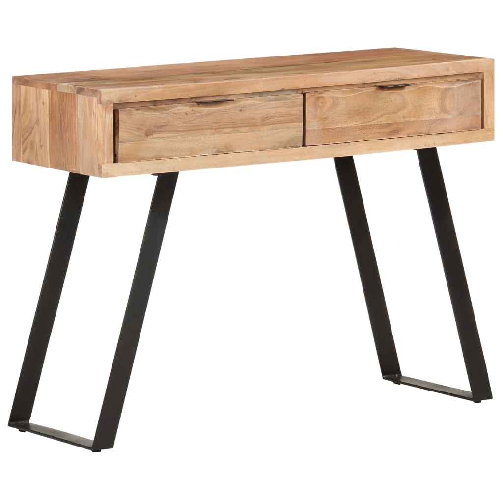 Mesa consola de madera de acacia bordes naturales 100x35x76 cm