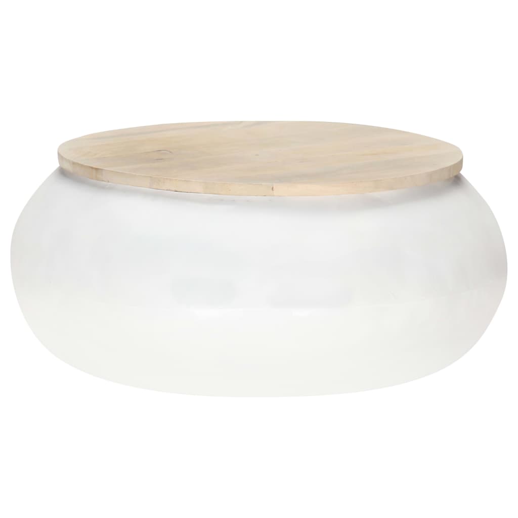 Mesa de centro de madera maciza de mango blanca 68x68x30 cm