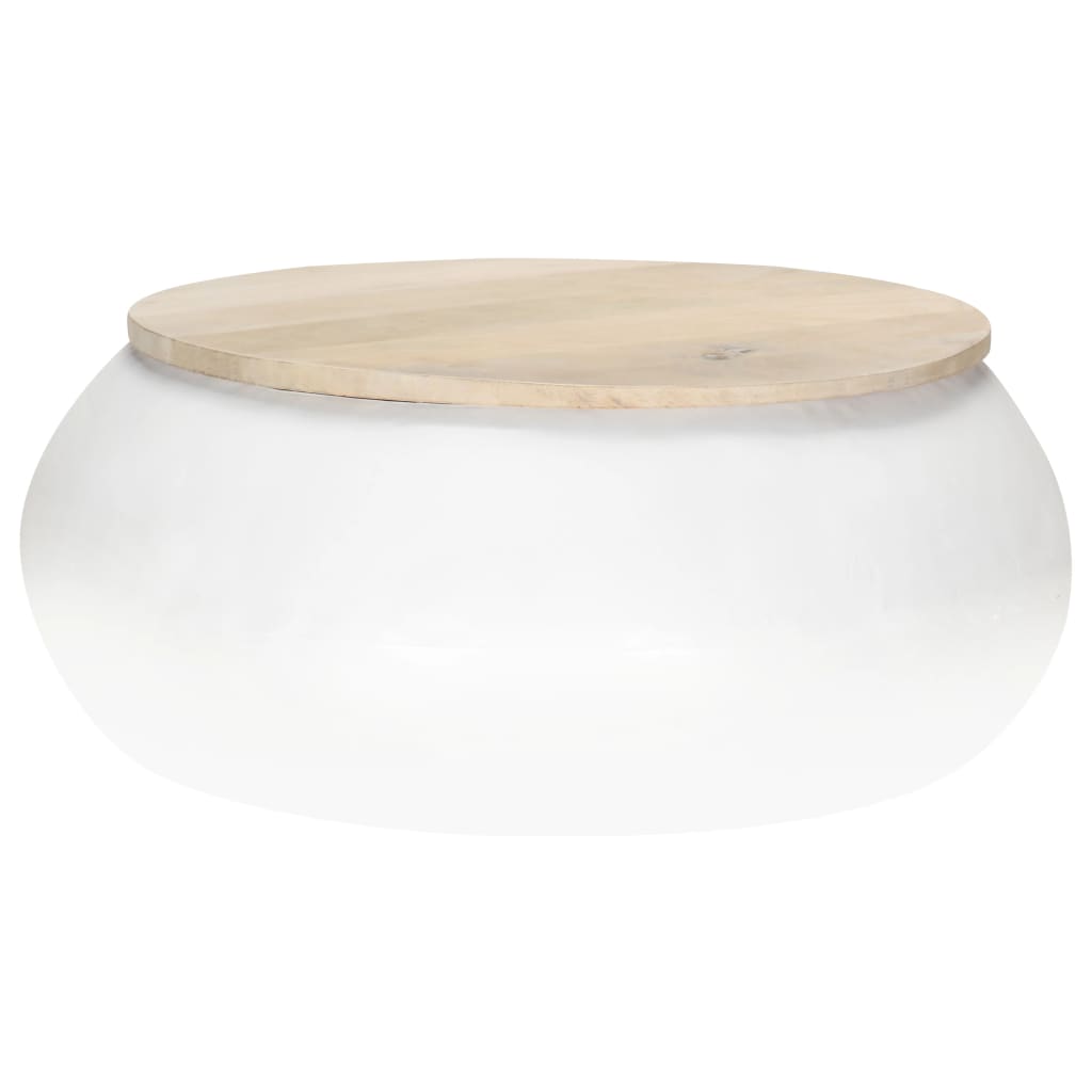 Mesa de centro de madera maciza de mango blanca 68x68x30 cm