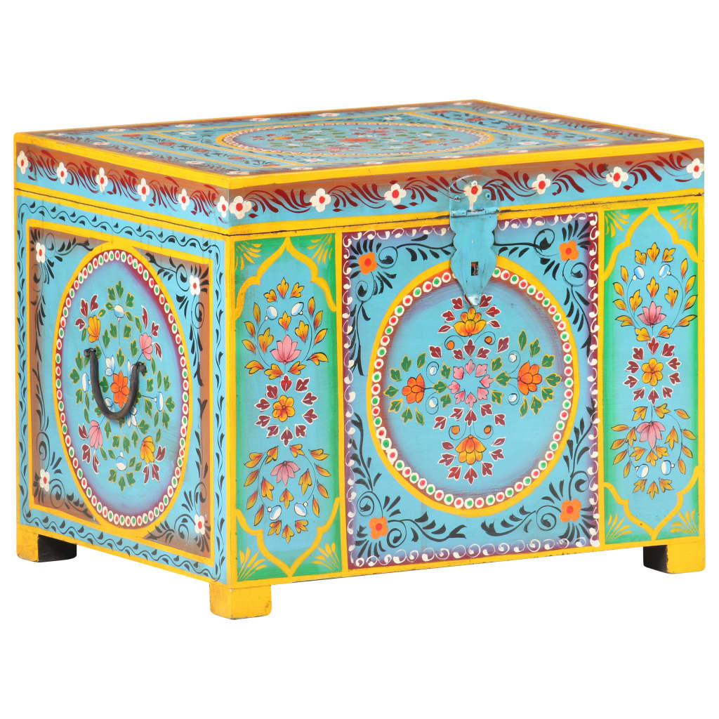 Caja almacenaje pintada a mano 50x40x40 cm madera mango maciza