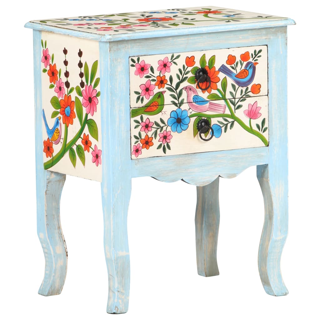 Mesita de noche pintada a mano madera maciza mango 40x30x50 cm