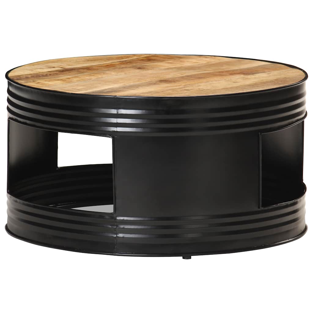 Mesa de centro madera maciza de mango rugosa negra 68x68x36 cm