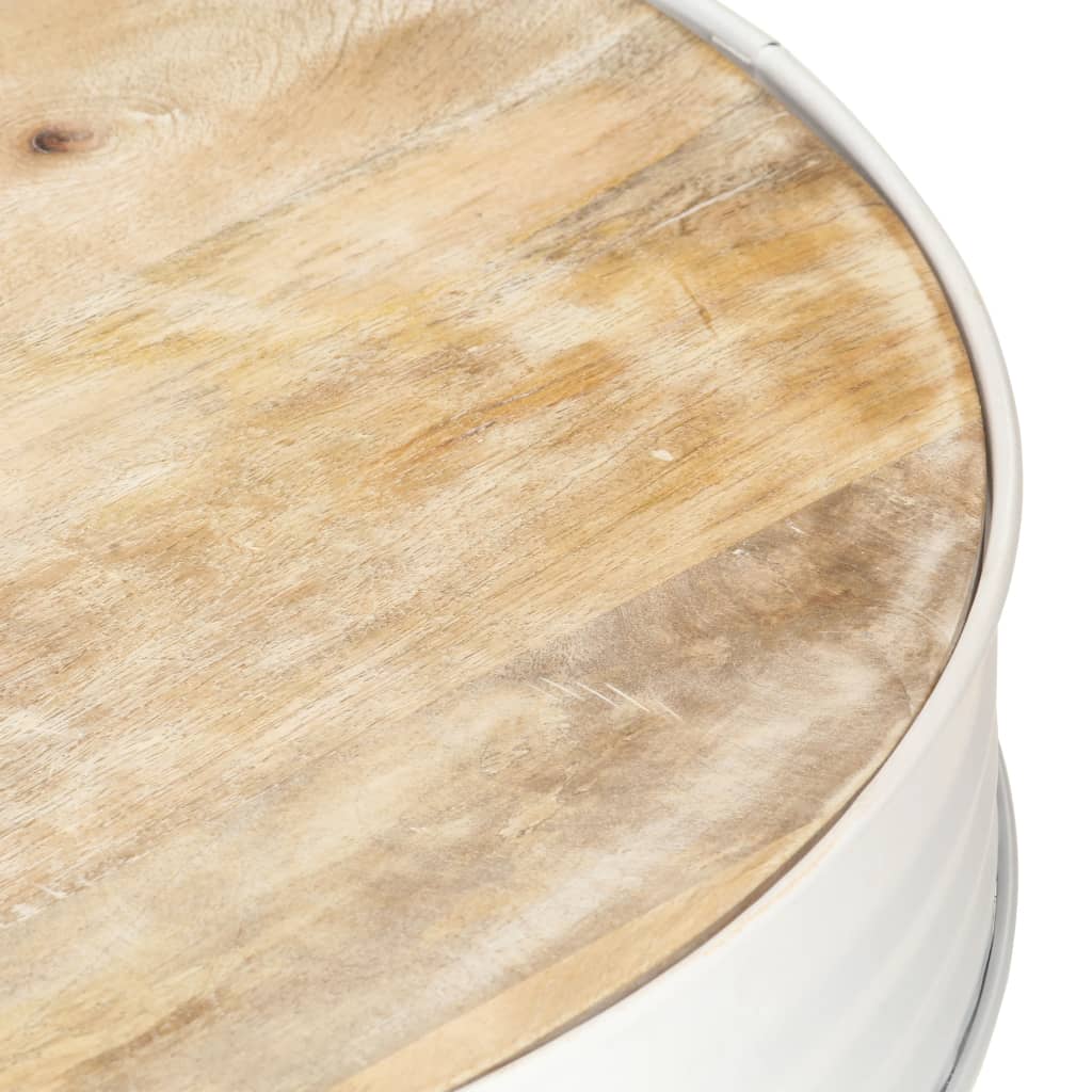 Mesa de centro de madera de mango maciza blanca 68x68x36 cm