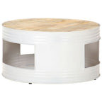 Mesa de centro de madera de mango maciza blanca 68x68x36 cm