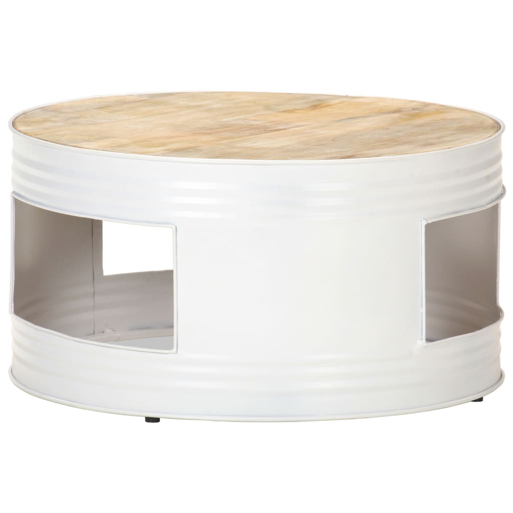 Mesa de centro de madera de mango maciza blanca 68x68x36 cm