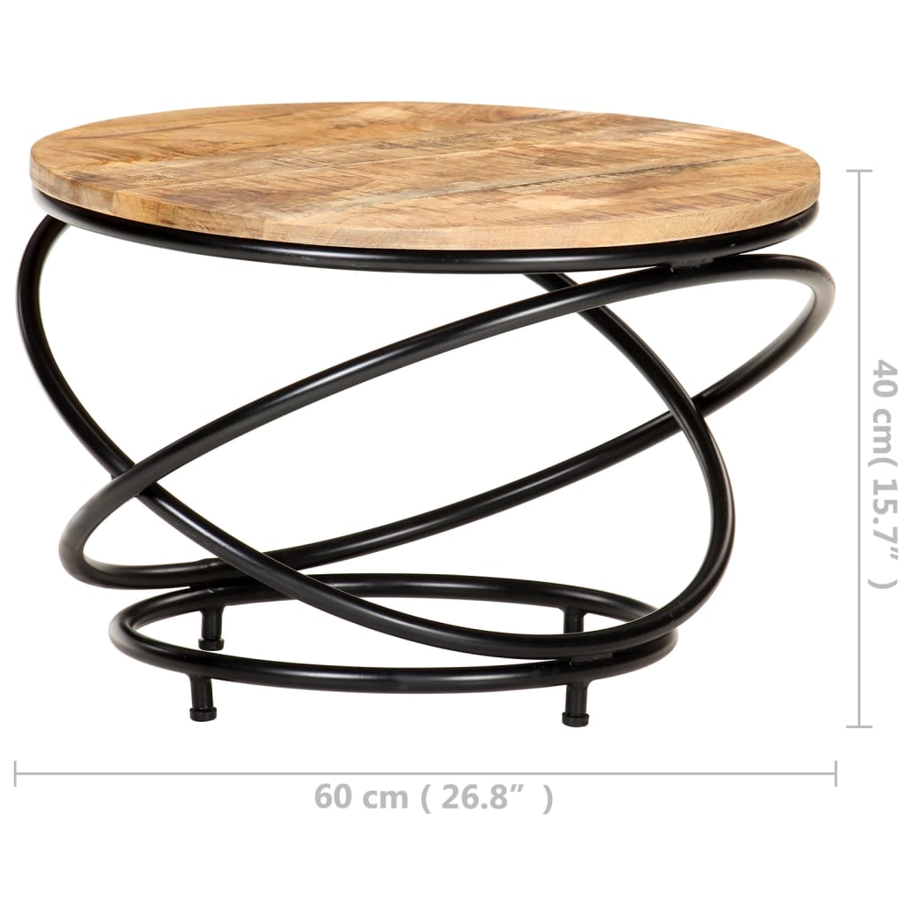 Mesa de centro madera maciza de mango rugosa negra 60x60x40 cm