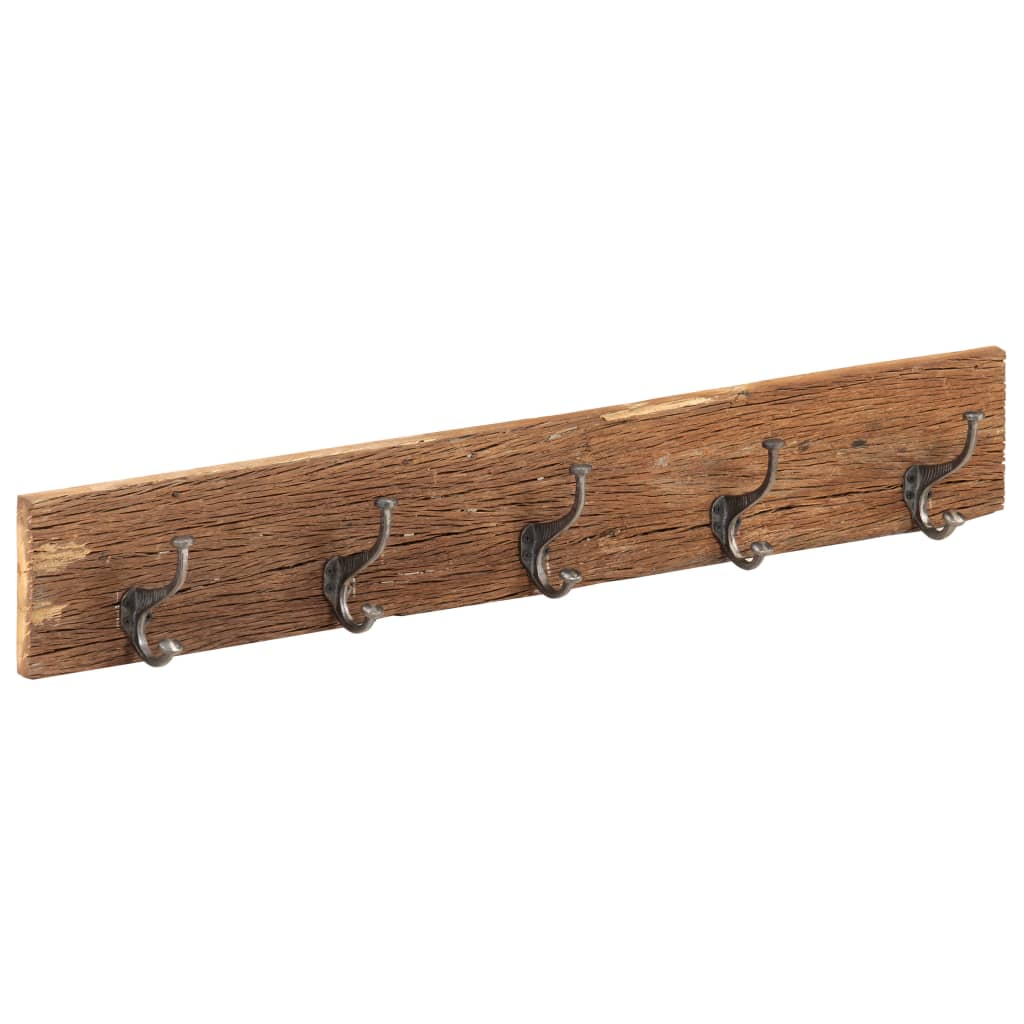 Perchero de recibidor 5 ganchos madera reciclada 100x2,5x15 cm