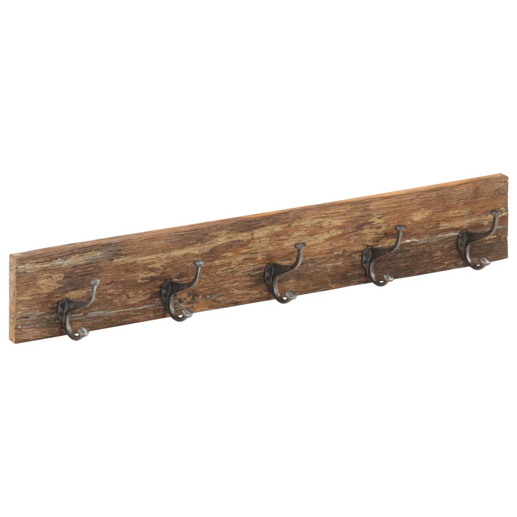 Perchero de recibidor 5 ganchos madera reciclada 100x2,5x15 cm