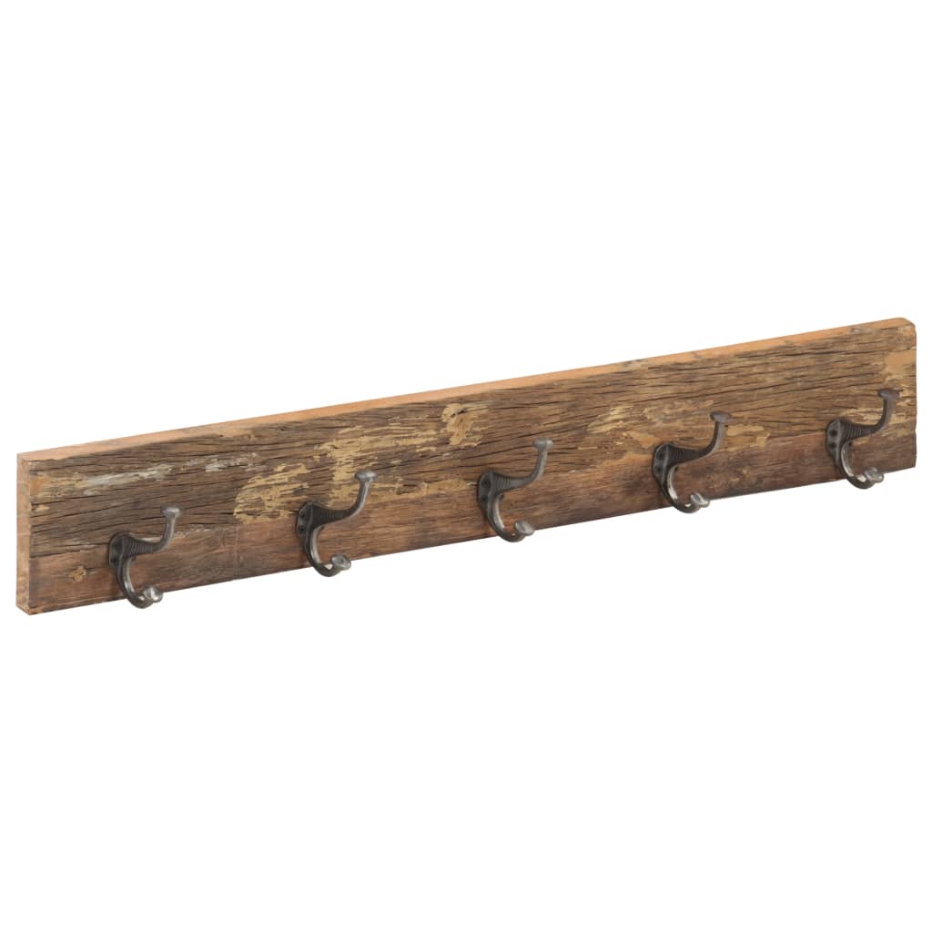 Perchero de recibidor 5 ganchos madera reciclada 100x2,5x15 cm