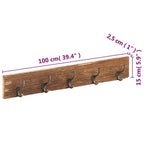 Perchero de recibidor 5 ganchos madera reciclada 100x2,5x15 cm