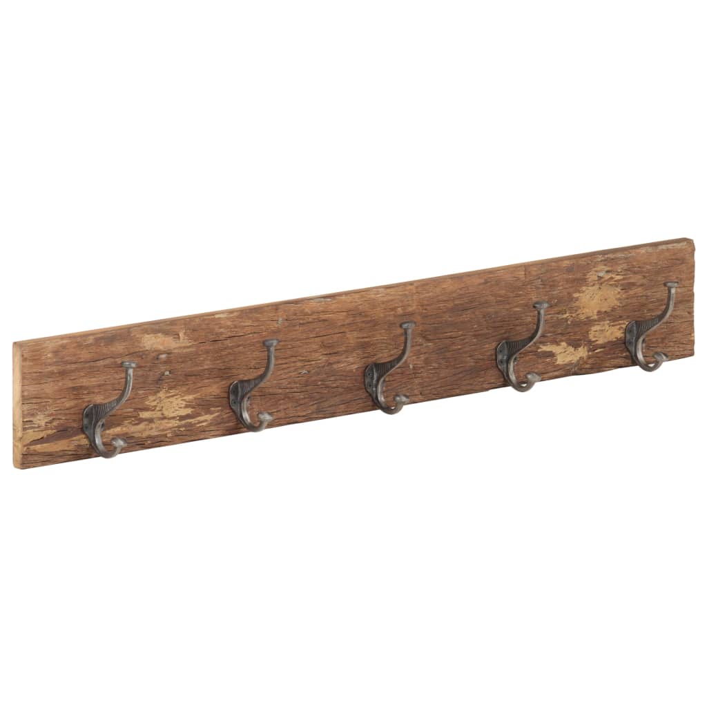 Perchero de recibidor 5 ganchos madera reciclada 100x2,5x15 cm