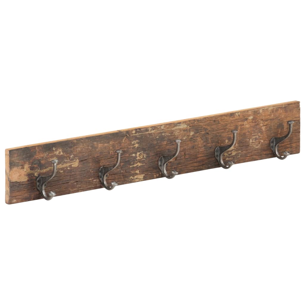 Perchero de recibidor 5 ganchos madera reciclada 100x2,5x15 cm