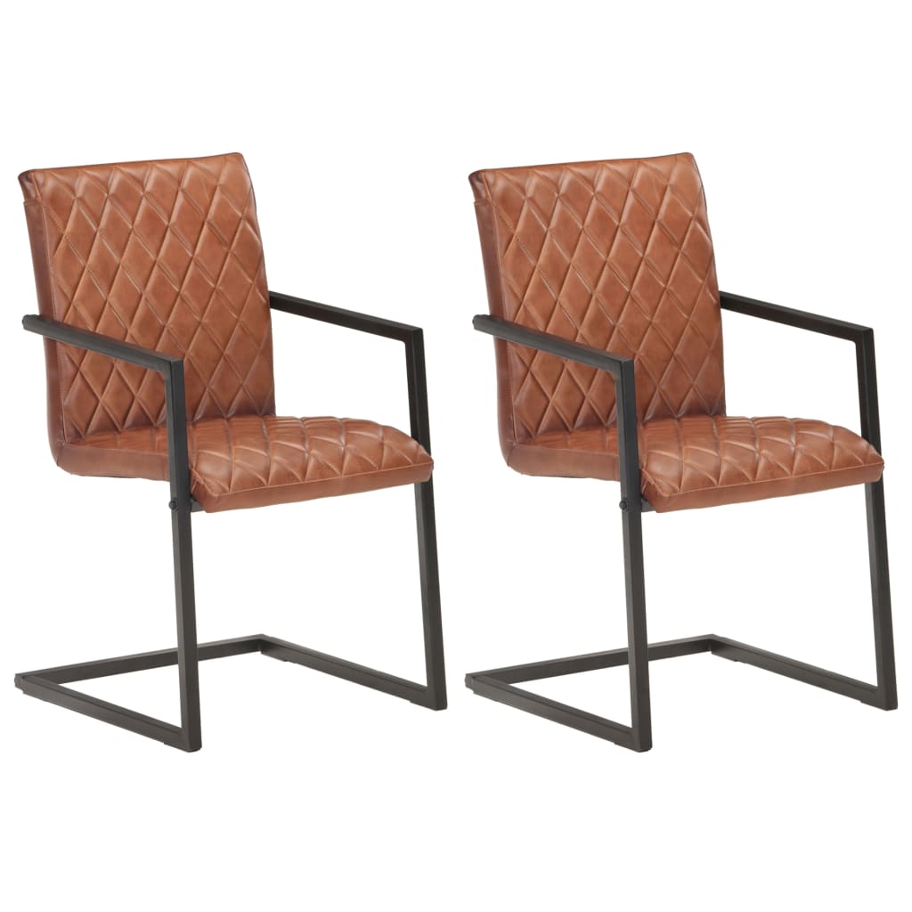 Silla voladiza comedor 2 uds cuero auténtico marrón envejecido