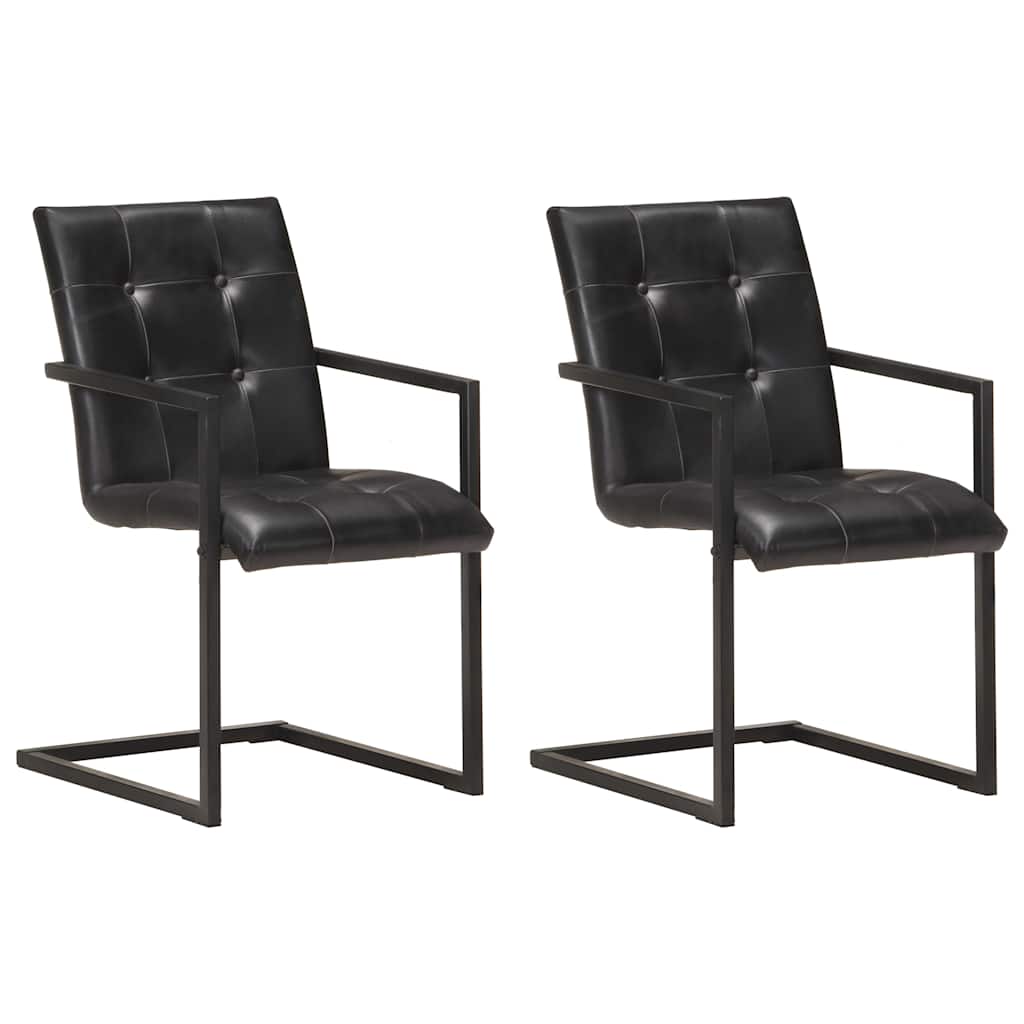 Silla voladiza comedor 2 uds cuero auténtico marrón envejecido