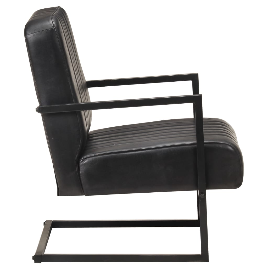 Sillón voladizo de cuero auténtico negro