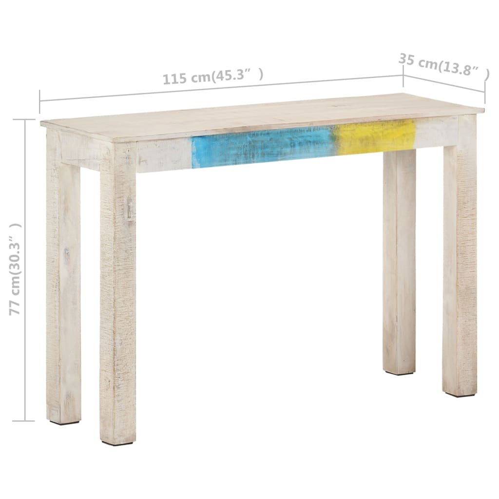 Mesa consola de madera de mango rugosa blanca 115x35x77 cm
