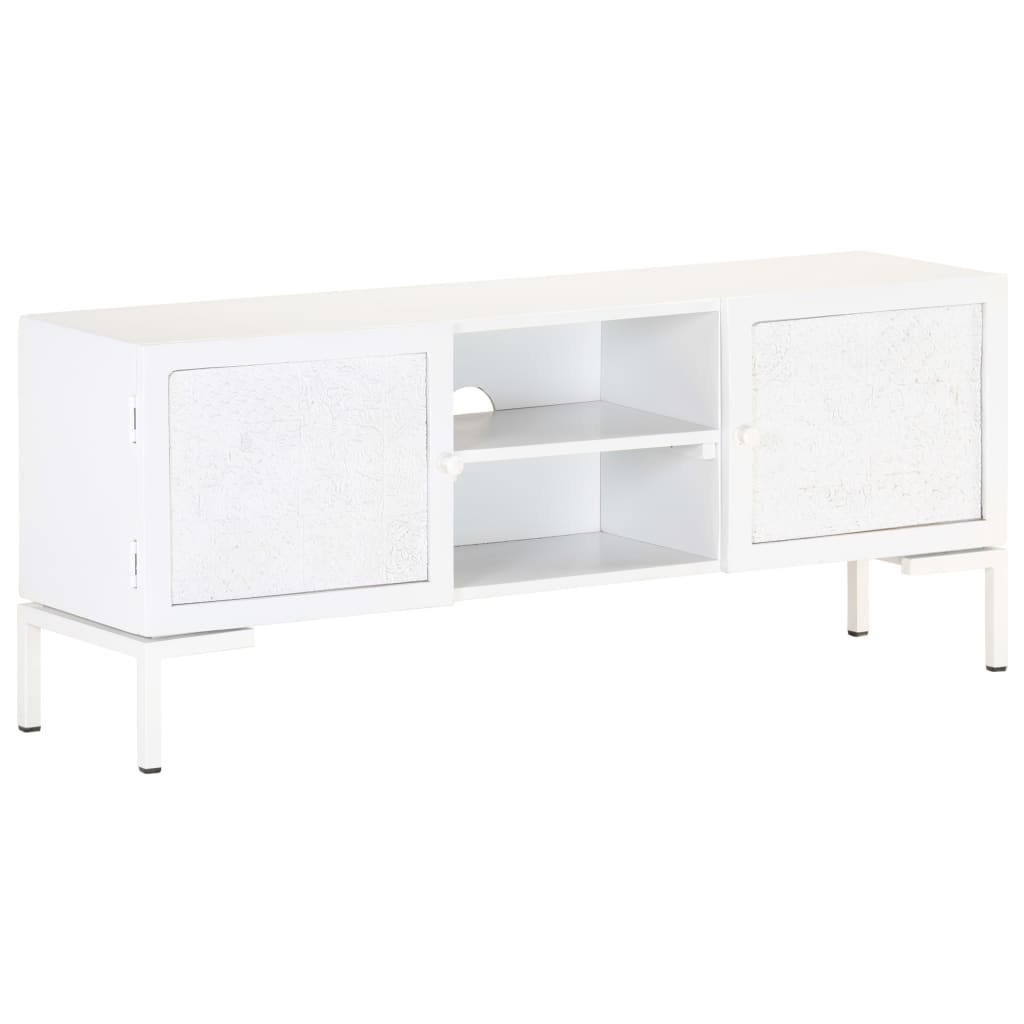 Mueble para TV de madera maciza de mango blanco 115x30x46 cm
