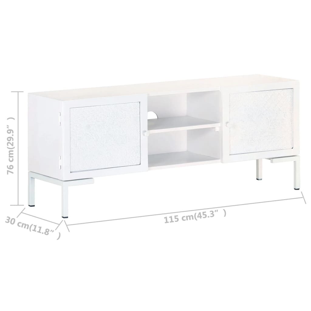 Mueble para TV de madera maciza de mango blanco 115x30x46 cm