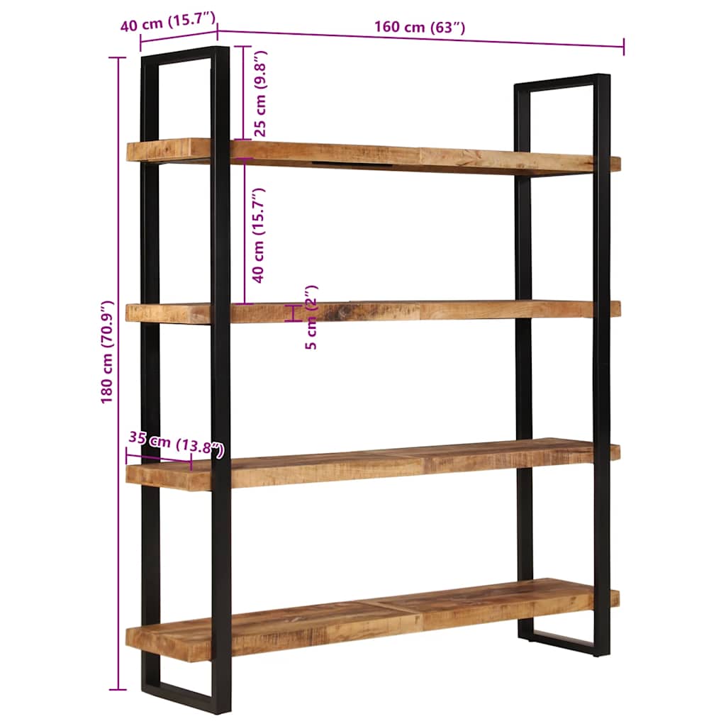 Estantería de 4 niveles madera de mango rugosa 160x40x180 cm