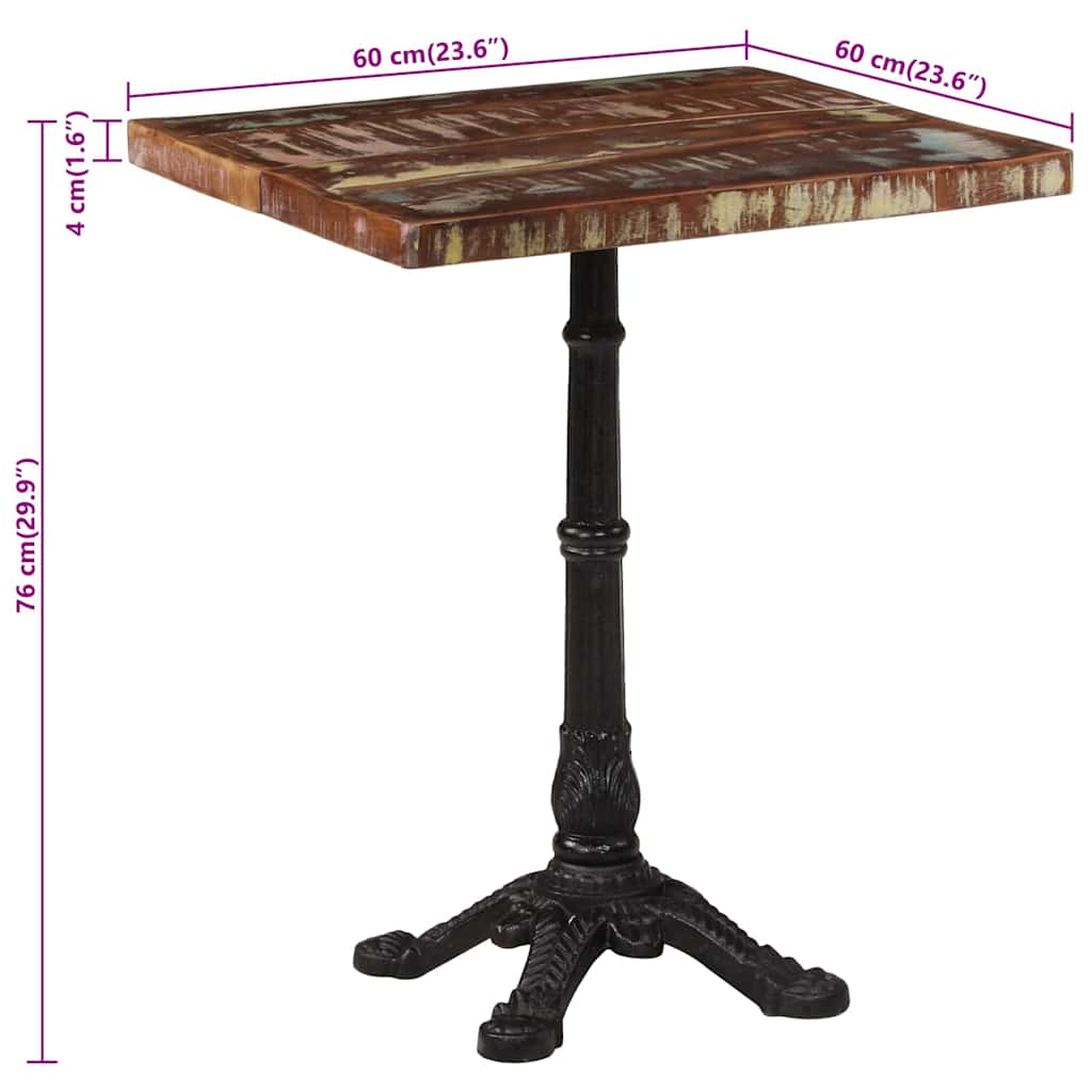 Mesa de bistró de madera maciza reciclada 60x60x76 cm